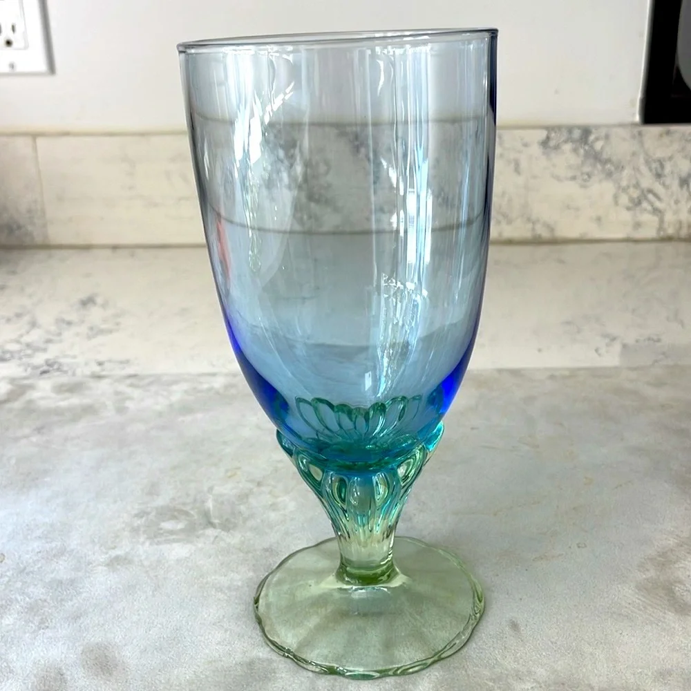 Bormioli Rocco Vintage Blue Green Bahia Ice Tea Glass Made in Italy Pristine Rim